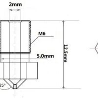 Nozzle V5-V6 schroefdraad M6 afmetingen