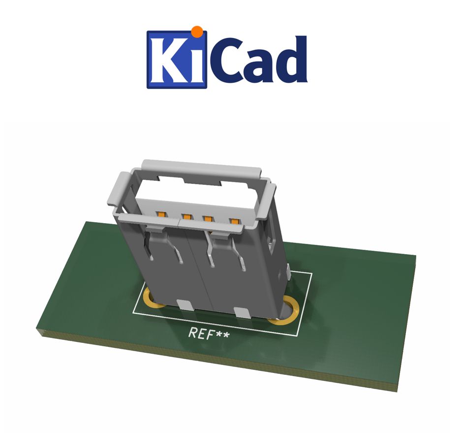 USB-A connector female verticaal PCB THT KiCad 6+