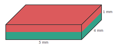 Magneet Nd blok 5 x 4 x 1mm (verguld) afmetingen