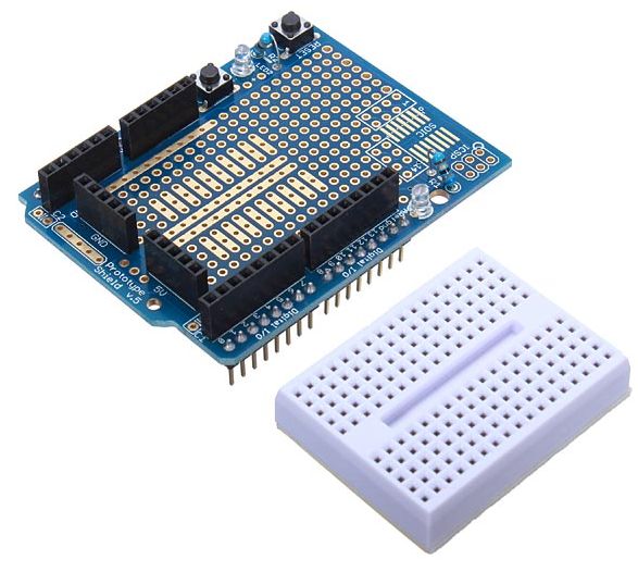 Arduino ProtoShield met Mini Breadboard 170 gaats zijkant los