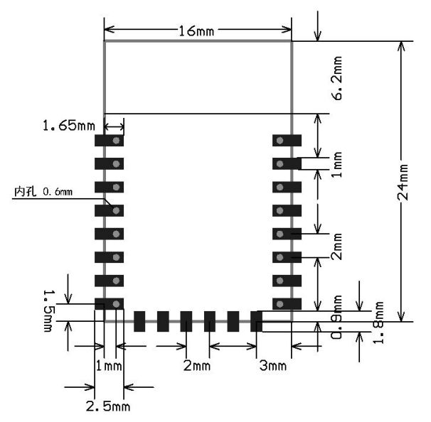 ESP8266 WiFi module ESP-12F afmetingen