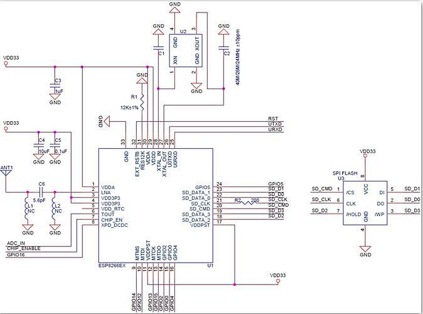 ESP8266 WiFi module ESP-12F schema