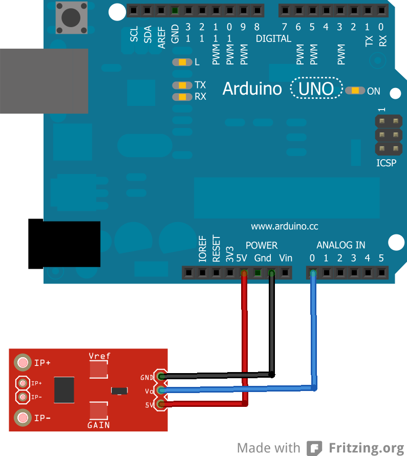 Stroommeter DC 20A ACS712 (GY-712) schema arduino