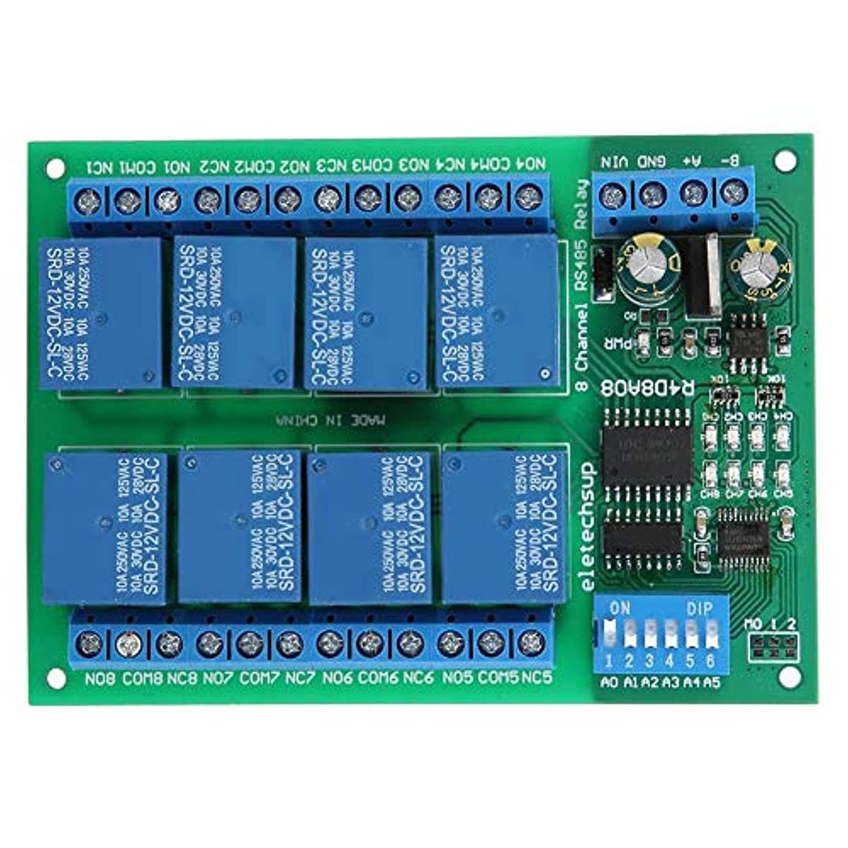 Modbus RS485 Relais module 12V, 8x250V10A NO-NC R4D8A08 02