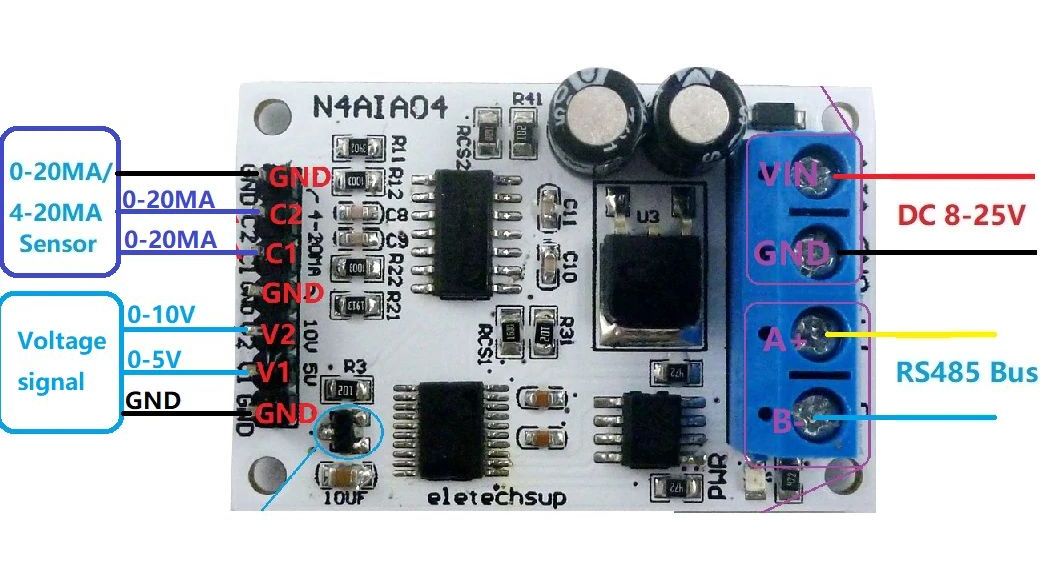 Modbus RS485 RTU DA converter N4AIA04 04