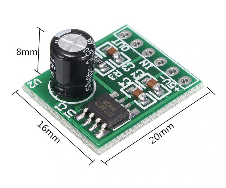 Audio versterker module 1x5W XH-M125 XPT8871 afmetingen