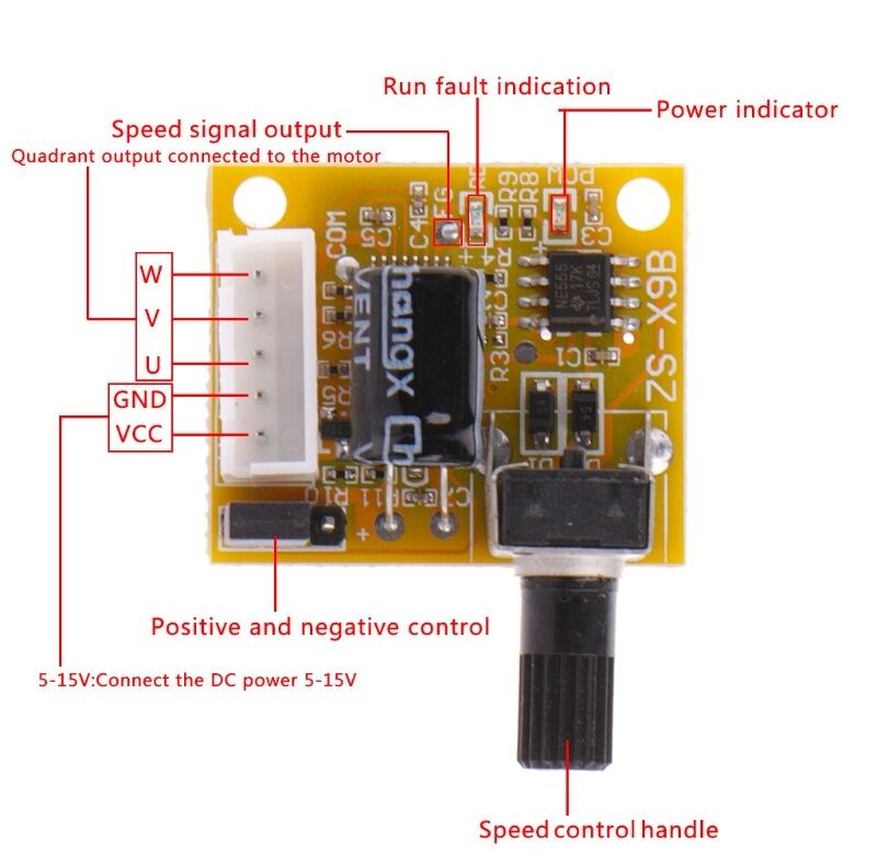 BLDC 3-fasen brushless DC motor driver module 5V-12V 15W pinout 01