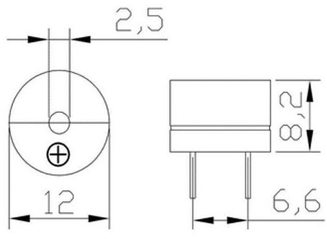 Buzzer 12x8mm afmetingen