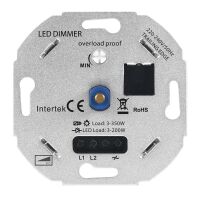 LED Dimmer 3-200 watt Inbouw fase-aansnijding Intertek DM175 met dimmer knop en afdekplaat DA10