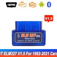 OBD2 bluetooth dongle ELM327 v1.5 compatible MINI CAN bus interface blauw