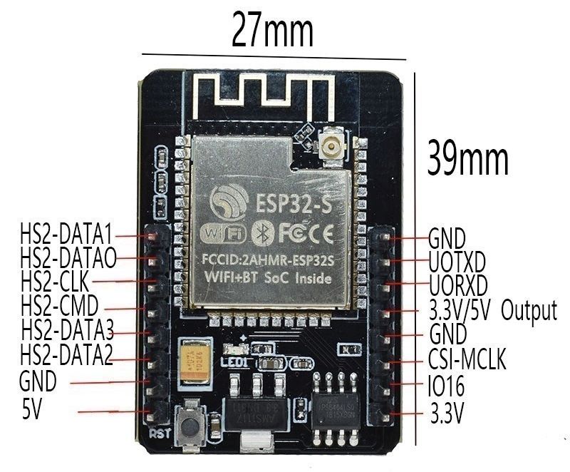 ESP32-CAM 16 pins ESP-32S OV2640 pinout 02