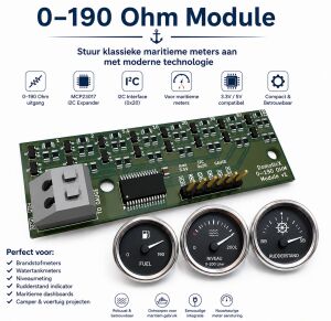 Maritieme Meter 0–190 Ohm Interface Module I2C 3.3-5VDC MCP23017 (DomoticX)