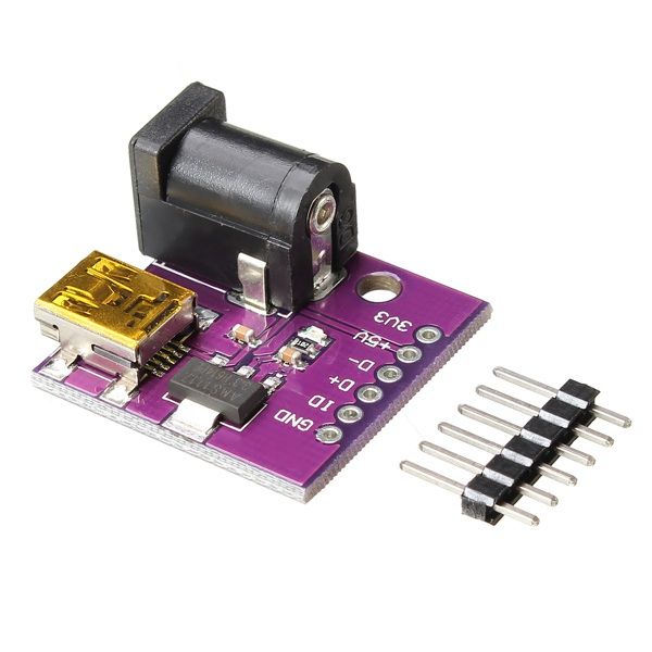 Mini USB Interface en voeding module met DC power socket met header pins