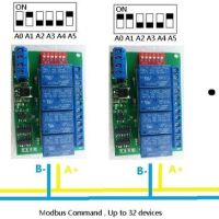 Modbus RS485 Relais module 12V, 4x250V10A NO-NC voorbeeld