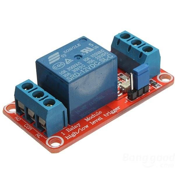 Relais module 12V, 1x250V/10A NO/NC met low level trigger schroef terminals