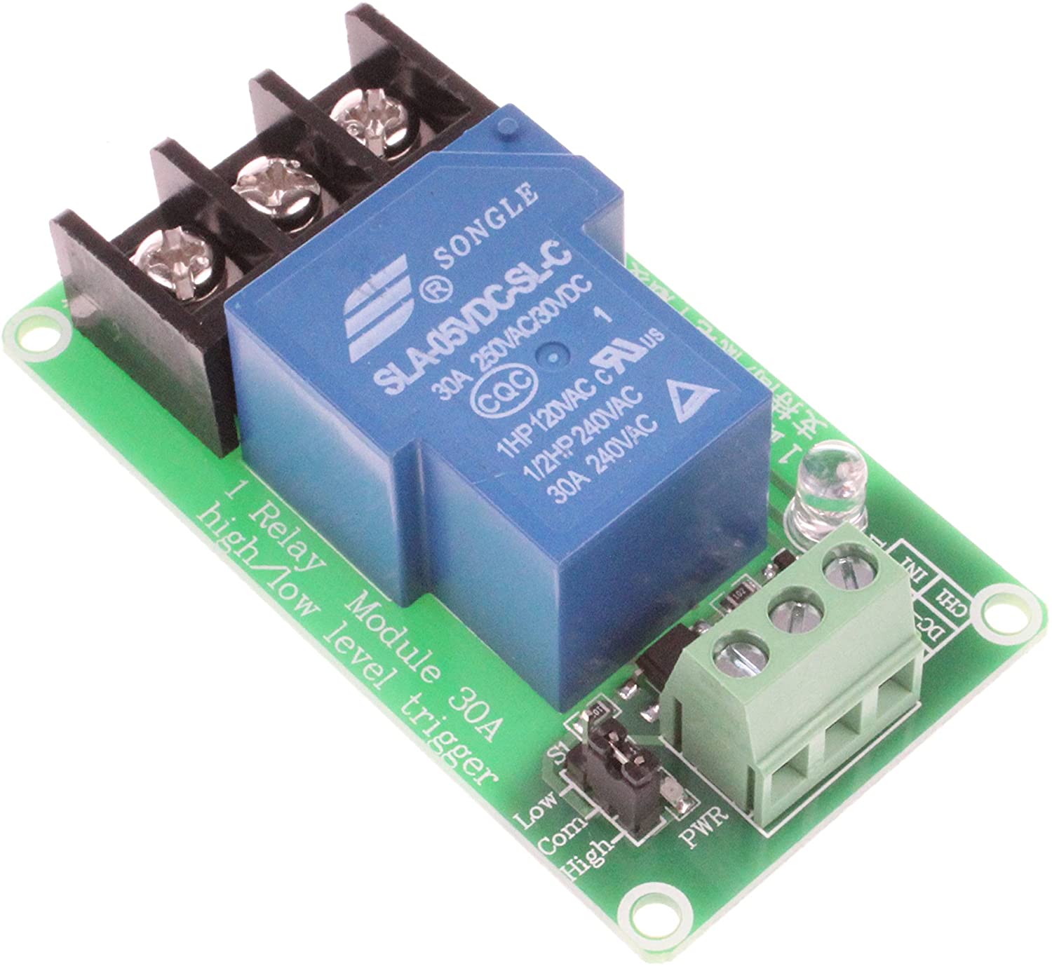 Relais module 5V, 1x250V-30A NO-NC met low level trigger (alt) 02