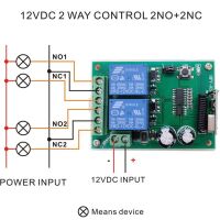 RF 433MHz Relais module 12V 2x250V-10A NO-NC met afstandsbediening A-B voorbeeld