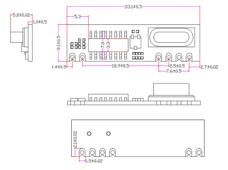 RF ontvanger 433MHz module 5V met antenne SRX887 afmetingen