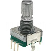 Rotary encoder met drukknop 15mm geribbelde as schroefdraad EC11 groen