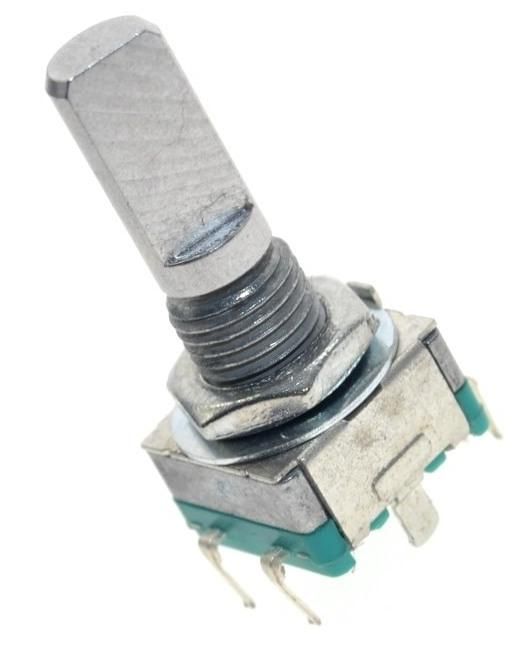 Rotary encoder met drukknop 20mm D-as schroefdraad EC11 groen 02