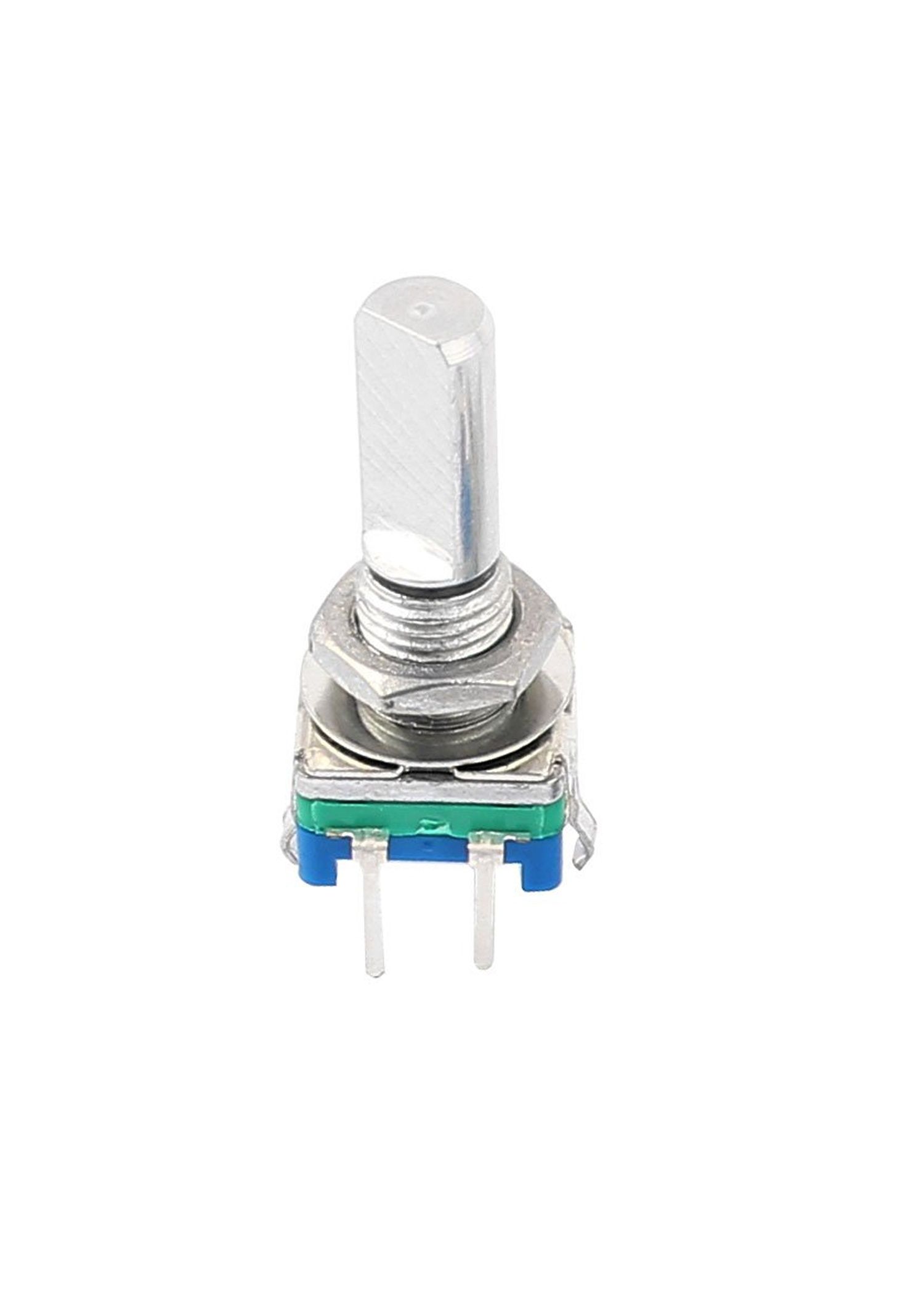 Rotary encoder met drukknop 20mm D-as schroefdraad EC11 groen-blauw