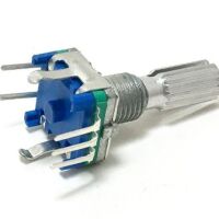 Rotary encoder met drukknop 20mm D-as schroefdraad EC11 groen-blauw 02