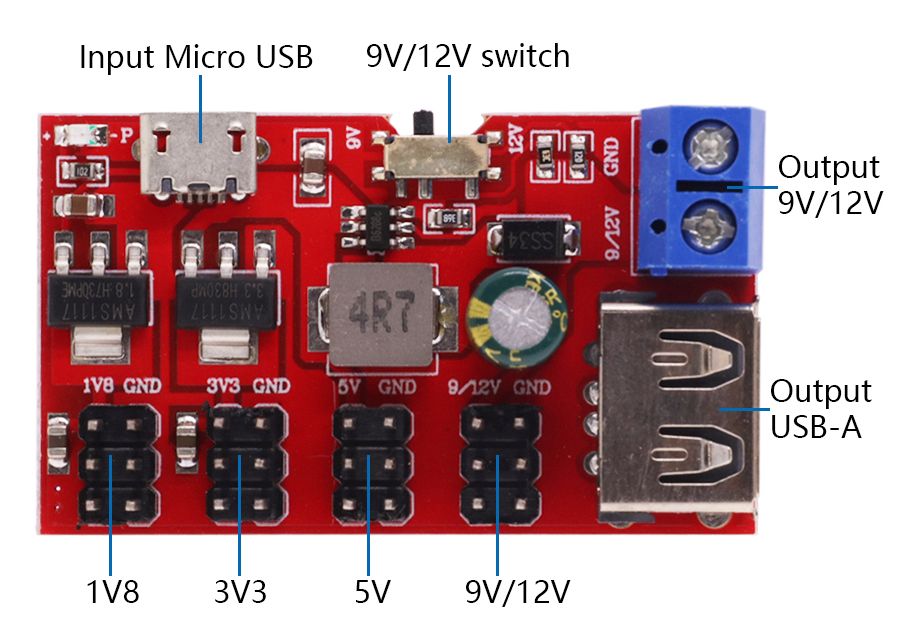 Spanningsregelaar breakout module DC-DC USB-micro pinout