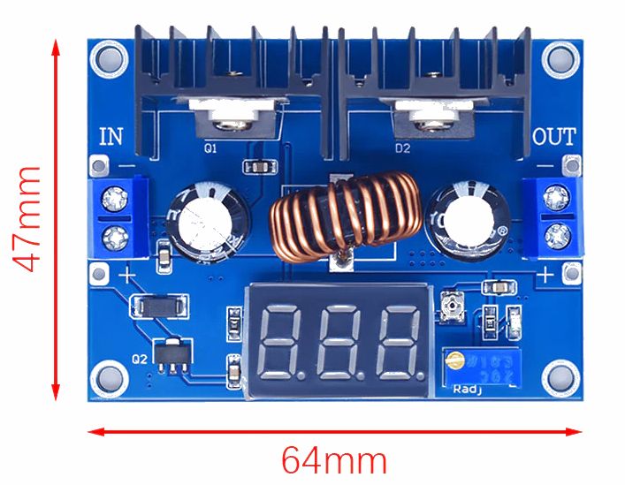 Spanningsregelaar module DC-DC step-down 8A 200W XL4016 afmetingen