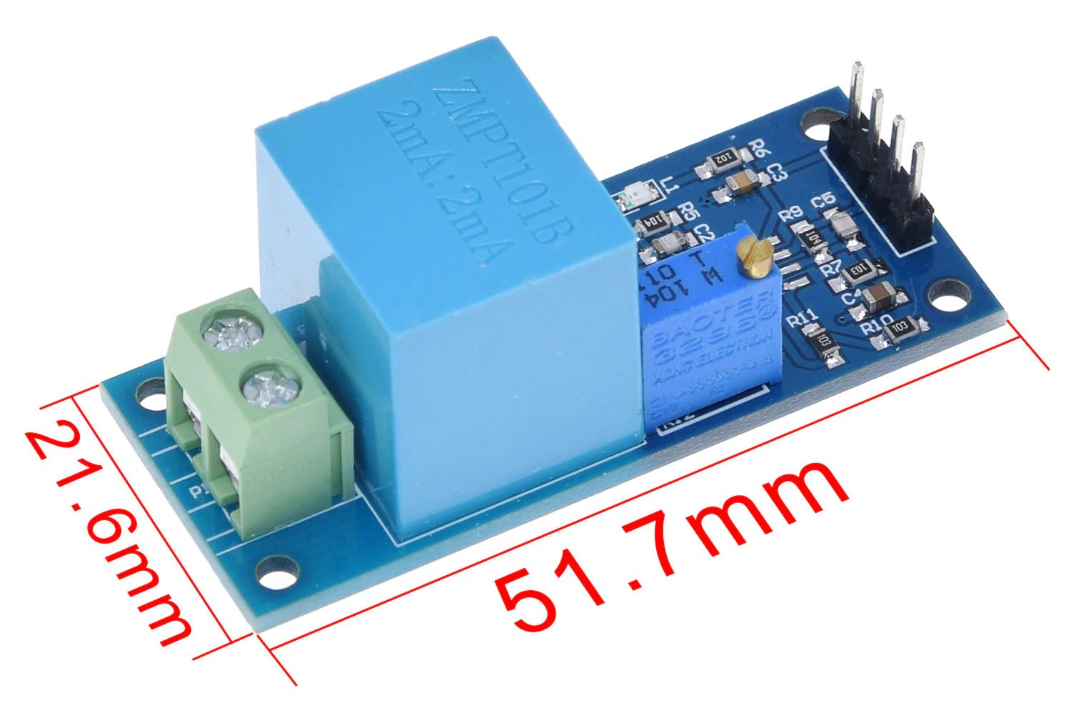 Stroommeter sensor module AC 2mA digitaal ZMPT101B afmetingen