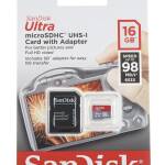 Geheugenkaart Micro SD-Card SDHC 16GB Klasse 10 UHS-1 U1 met SD adapter (SanDisk) 01