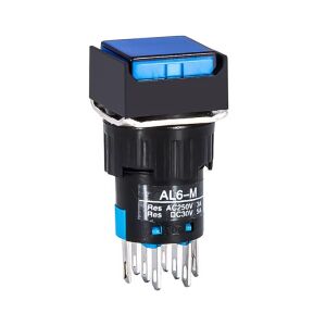 LA16 Serie Drukknop Schakelaar 16mm 8-pin LED 24VDC locking AL6-A vierkant blauw