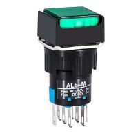 LA16 Serie Drukknop Schakelaar 16mm 8-pin LED 24VDC locking AL6-A vierkant groen