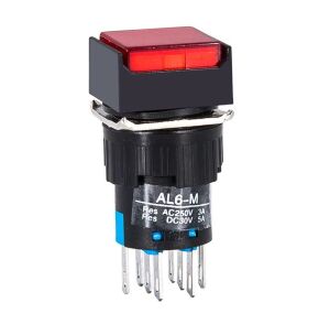 LA16 Serie Drukknop Schakelaar 16mm 8-pin LED 24VDC locking AL6-A vierkant rood
