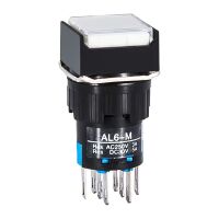 LA16 Serie Drukknop Schakelaar 16mm 8-pin LED 24VDC locking AL6-A vierkant wit
