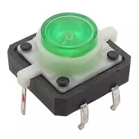 Micro Drukknop Schakelaar 12x12x7.3mm hoog 6-pins met LED groen