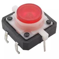 Micro Drukknop Schakelaar 12x12x7.3mm hoog 6-pins met LED rood