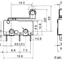 Microswitch 3-polig 5A 250VAC met roller 10T85 KW12-3 - Afbeelding 4