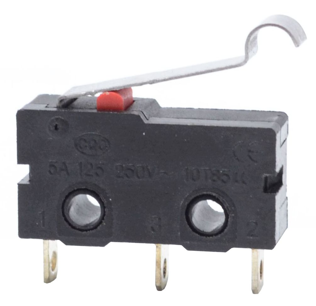 Microswitch 3-polig 5A 250VAC met gebogen lip zwart KW11-3Z-2