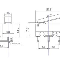 Microswitch 3-polig 1A 125VAC haaks rechts gebogen met lip DSB100HR MS-1A-13.5-R - Afbeelding 2