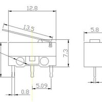 Microswitch 3-polig 1A 125VAC met lip KW-10 afmetingen