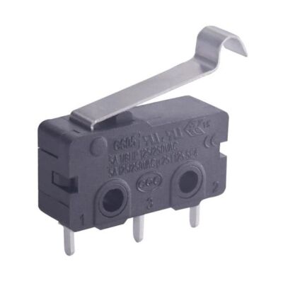 Microswitch 3-polig 5A 250VAC met korte gebogen lip 17mm 10T85 KW11-3Z-2 01