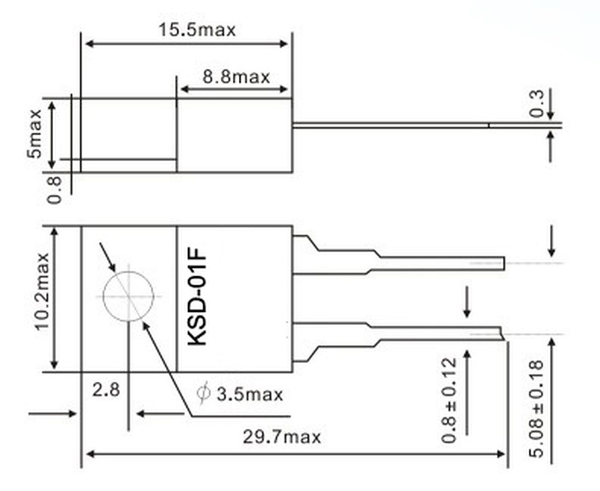 Thermische schakelaar KSD-01F afmetingen