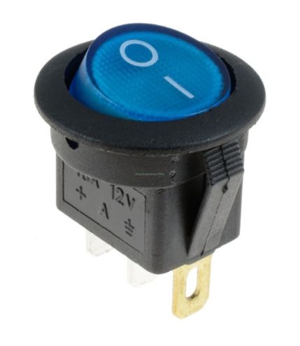 Tuimel Schakelaar 2-standen 3-pins I/O verlicht 20A 12VDC KCD102 rond 23mm blauw