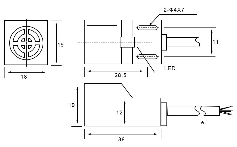 Afstand detectie sensor inductief 4mm NPN 6-36VDC 1m kabel SN04-N SN04N afmetingen