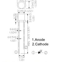 Fotodiode sensor 3mm helder transparant platte kop PD3061CP afmetingen