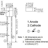 Fotodiode sensor rechthoek helder transparant PD452C afmetingen