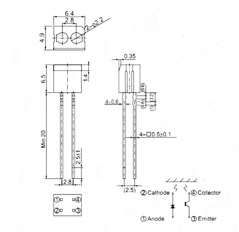 Infrarood reflectie sensor RPR-220 afmetingen