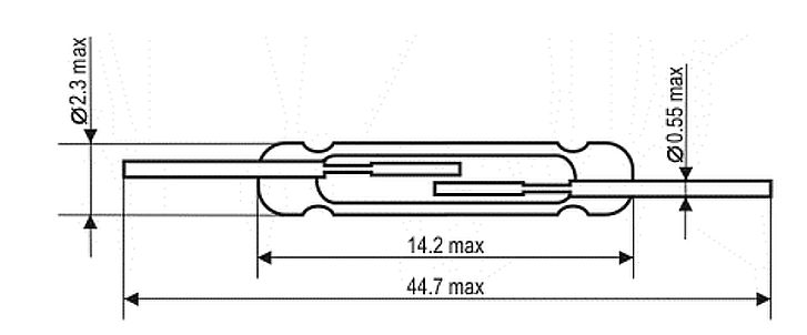 Magnetisme sensor reed contact MKA-14103 afmetingen