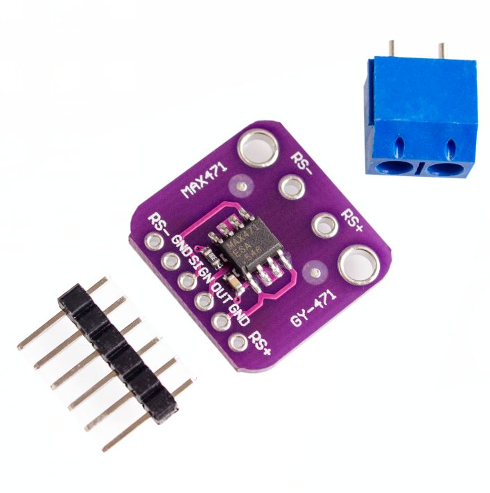 Stroommeter DC 3A MAX471 (GY-471) bovenkant schuin met connectors