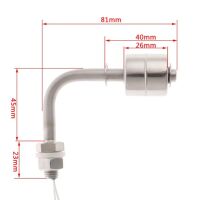 Waterniveau schakelaar vlotter bocht 90 graden 45x80mm RVS afmetingen